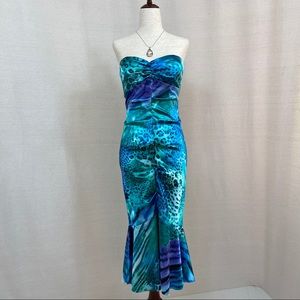Xscape Blue Asymmetrical Dress